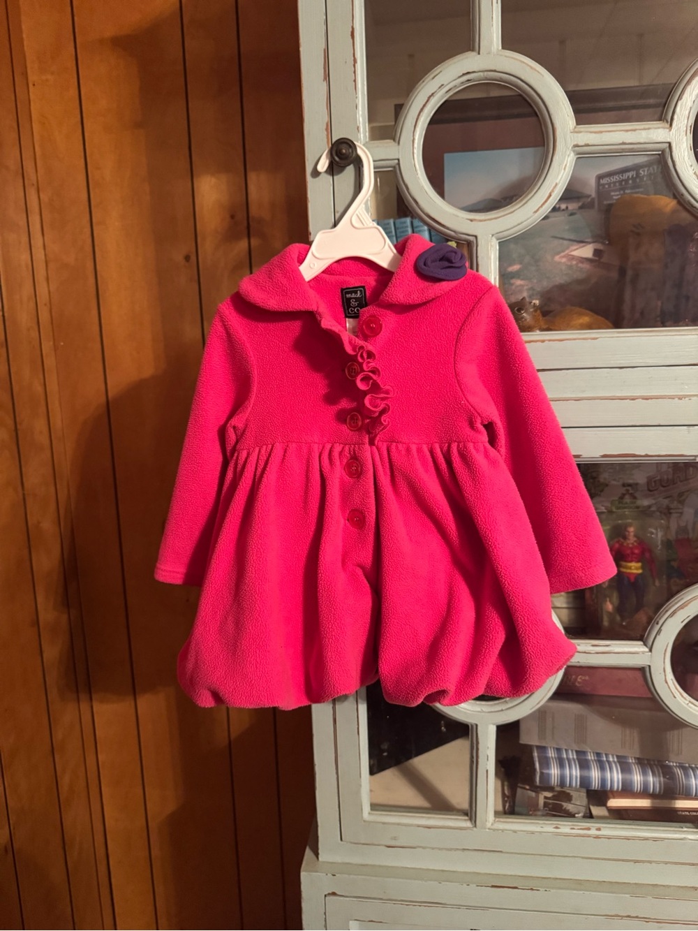 Girls' Hot Pink Hooded Ruffle Coat With Purple Lining Mack & Co Size 2T C3